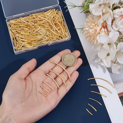 PH PandaHall 240pcs 6 Size Brass Curved Tube Beads Long Noodle Tube Bead Golden Spacer Beads for DIY Memory Wire Bracelet Necklace Anklet Wrist Jewelry Making, 14.5mm 20mm 25mm 30mm 40mm 50.5mm