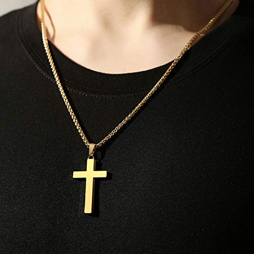 P. BLAKE Stainless Steel Cross Pendant Necklace for Men Boys, Christian Cross Pendant with 16-24 Inches Chain Cross Necklace Jewelry Gifts - size: 24 inches, style: Gold Pendant 1.7*0.9
