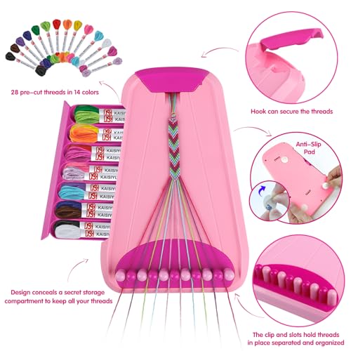 Friendship Bracelet Making Kit for Girls Ages 8-12, Kids Jewelry Making Kit with 28 Pre-Cut Threads and Letter Beads, Arts and Crafts for Kids, Birthday Easter Gifts for 6 7 8 9 10 11 12 Year Old - color: Pink