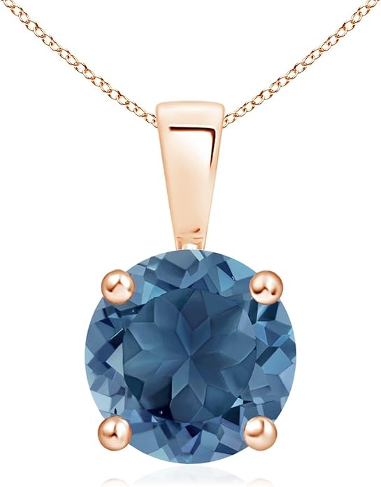 Angara Natural Blue Topaz Solitaire Pendant for Women | Classic Prong-Set Round Blue Topaz Pendant in 14K Solid Gold/Silver/Platinum With 18" Chain | December Birthday, Gemstone Jewelry Gift