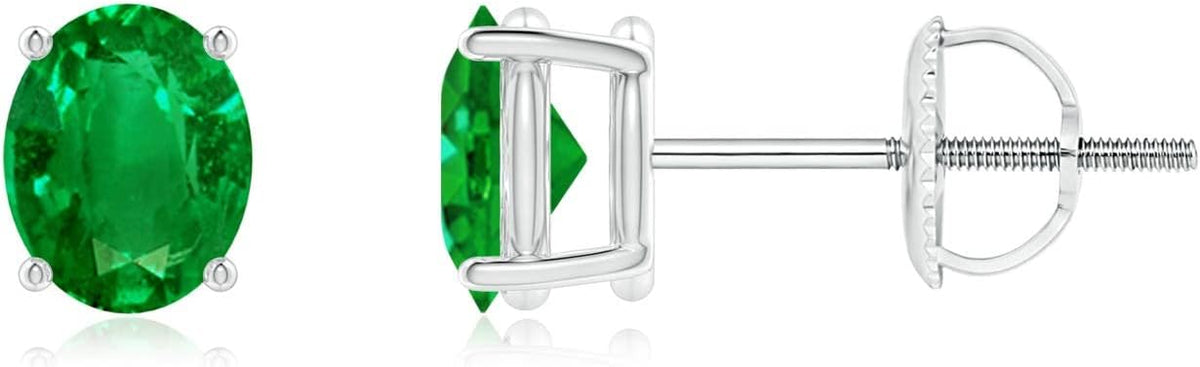 ANGARA Natural Emerald Earrings for Women | Oval Shape Emerald Classic Earrings in 14K Solid Gold/Platinum | May Birthday, Anniversary, Gemstone Jewellery Gift