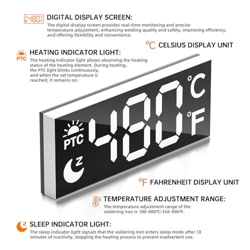 90W 110V LCD Soldering Iron, Soldering Iron Kit, 10-in-1 Soldering gun Tool, 5 Soldering Iron Tips, Solder Wire, Solder Paste, Adjustable Temperature Range 180-480°C - color: Digital Display