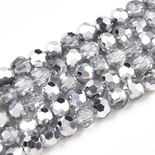 Perlin Czech Bohemian Crystal Glass Beads Faceted Round 4mm 90 Pieces Loose Spacer 1 Strand Beads for DIY Jewelry Earrings Necklace Bracelet Making (Crystal Silver) - color: Silver crystal