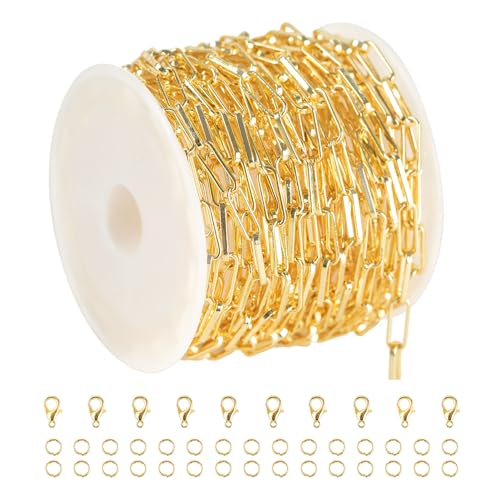 YOUBEIYEE 16.4 Feet 18K Gold Plated Brass Chain Roll Flat Paperclip Chain for Jewelry Making Handmade Women Necklace Bracelet DIY Jewelry Findings - color: Flat Paperclip