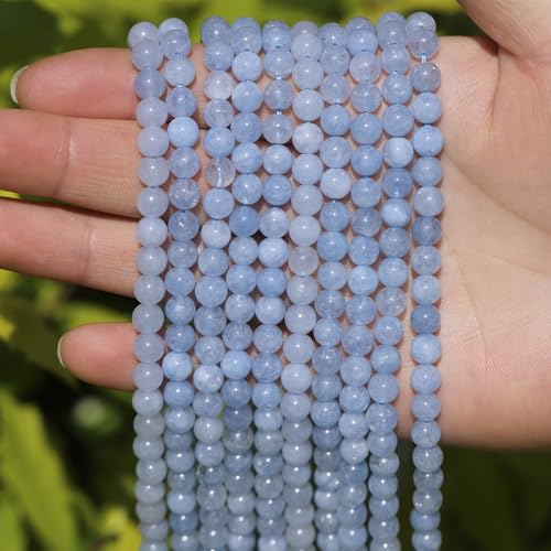 6mm Natural Stone Beads 65pcs Aquamarine Polished Round Smooth Crystal Loose Gemstone Beads for Jewelry Making DIY Bracelet Necklace Earring Crafts Supplies - color: Aquamarine 6mm-65pcs