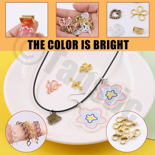 Tanstic 430Pcs Gold Ribbon Ends Fastener Clasps Kit, Bookmark Pinch Crimp Ends with Open Jump Rings, Lobster Claw Clasps, Chain Extenders and Pendant Charms for DIY Crafts - color: Gold Ribbon Ends