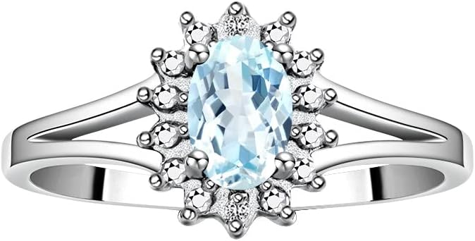 Rylos 14K White Gold Classic Halo Ring: Diamonds, 6X4MM Oval Gemstone - Birthstone Jewelry for Women - Stunning Diamond Gold Ring Sizes 5-10