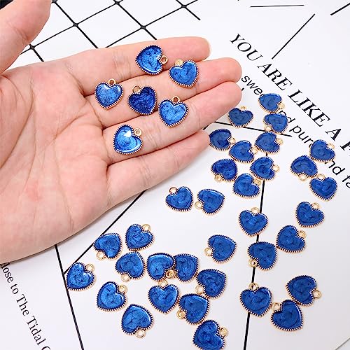 Honbay 40PCS Enamel Alloy Charms Pendant Dainty Cute Love Heart Shaped Pendants Valentine's Day Pendant Bead Charms for Keychains Earrings Bracelets Necklaces Jewelry Making and DIY Crafts - color: Blue