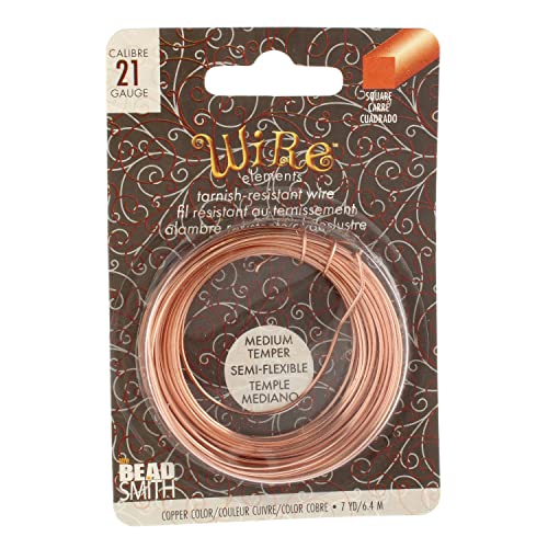 The Beadsmith Square Craft Wire - Medium Temper Beading Wire, Copper Color, 21 Gauge, 7 Yards - color: Copper, size: 21 Gauge, 7 Yard Coil