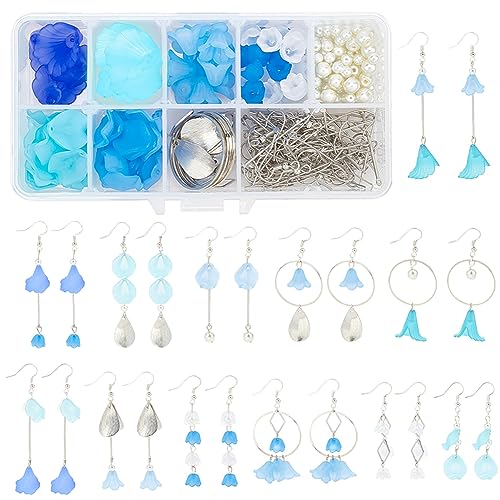 SUNNYCLUE 1 Box Make 10 Pairs Flower Petal Earrings Making Kit Blue Flower Petal Charms Acrylic Bead Caps with Pearl Beads Geometric Linking Rings for Women Beginners DIY Earring Jewelry Making - color: Diy 10 Pairs Blue Themed Acrylic Flower Earrings