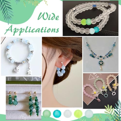 PH PandaHall 200pcs 8mm Frosted Glass Beads 5 Colors Round Green Bracelet Bead Transparent Frosted Crystal Beads Glass Jewelry Loose Bead for Summer Beading Necklace Bracelet Jewelry Crafts Making - color: Green