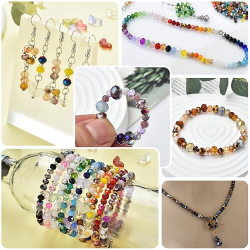 200pcs 8MM Faceted Rondelle Glass Beads for Jewelry Making, Briolette Crystal Glass Beads Plated Round Loose Spacer Beads for DIY Supplies Bracelets Necklaces Earrings (Black Grey) - color: Black Grey