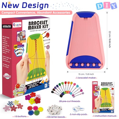 Friendship Bracelet Making Kit for Girls Ages 8-12, Kids Jewelry Making Kit with 28 Pre-Cut Threads and Letter Beads, Arts and Crafts for Kids, Birthday Easter Gifts for 6 7 8 9 10 11 12 Year Old - color: Pink/Dark Blue
