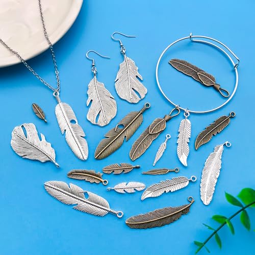 Youdiyla 32pcs Alloy Ancient Silvery Ancient Cyan Feather Series Pendant Jewelry Making DIY Keychain Earrings Pendant Various Design Charms for Jewelry Making Bracelets Necklace (M17) - color: M17
