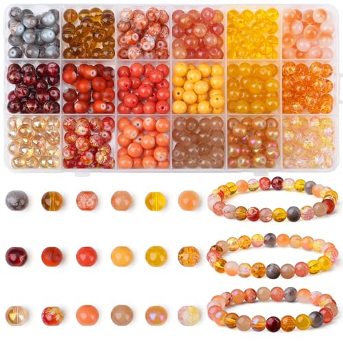 DUQGUHO 8mm Orange Beads for Jewelry Making Orange Glass Beads for Crafts Bracelets, Necklaces & DIY Crafts Glass Round Bead 360PCS - color: 3-Orange