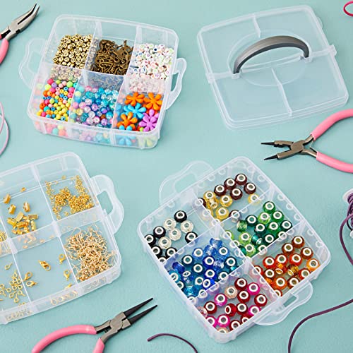 Juvale 3-Tier Bead Organizer Box - 6x6x5 In, Clear Plastic Container with Dividers - Adjustable Sections for Bead Storage & Earring Storage - Craft Container & Jewelry Box Organizer (Pack of 2) - size: 2 Pack, 3 Layer