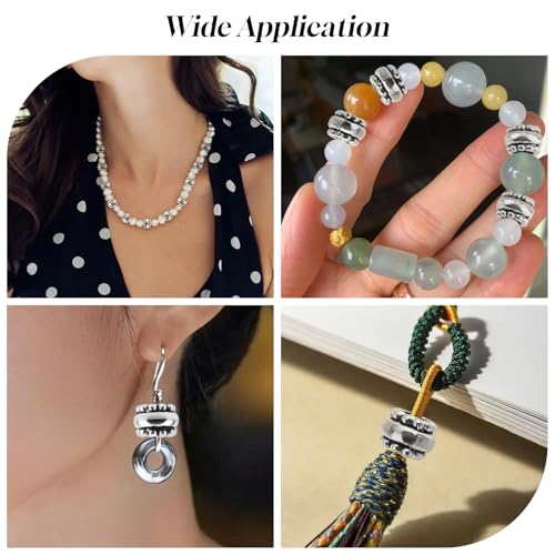 60Pcs Antique Silver Barrel European Beads 4mm Large Hole Spacer Beads Silver European Rondelle Bead Bulk Antique Tibetan Metal Column Barrel Charm Bead for Bracelets Earring Necklace Jewelry Making
