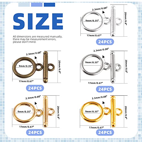 Glarks 420Pcs Toggle Clasps and Open Jump Rings Set 120 Sets 5 Colors Round Toggle Clasps Connectors T-Bar Jewelry Clasp and 300pcs 3 Colors Open Jump Rings for Jewelry Bracelet Necklace Making