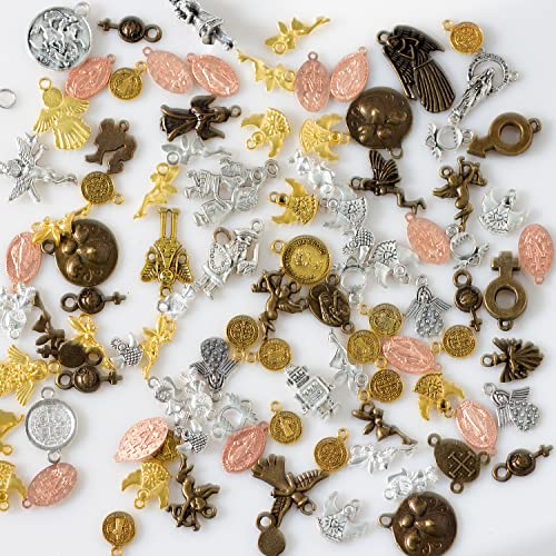 stino 100g Metal Pendant Charms for Jewelry Making, Bulk Silver & Gold Plated Charms for Braclet Necklace Crafts, Animal Plant Flower Pet and so on - color: Character Mixed Color