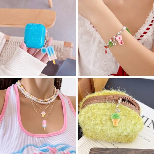 Craftdady Resin Plastic Miniature Food Snack Pendants Charms Ice Drink Juice Pendants Cute Bottle Fruit Keychain Charms Hang Ornament for DIY Craft Earring Bracelet Necklace Jewelry Making - color: Mixed Color Ice Cream
