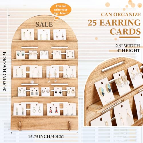 DoubleFill 5 Tier Wooden Earring Display for Vendor Arch Jewelry Display Stand Rack with Adjustable Height for Retail Selling - color: Brown