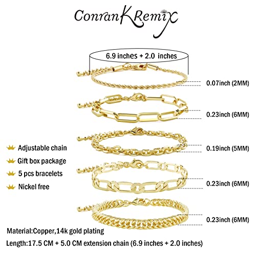 Waterproof Gold Chain Bracelet For Women Non Tarnish,14K Gold Plated Link Dainty Bracelets Stake Layered Bracelet Set Hypoallergen Gold Jewelry - color: Style-13