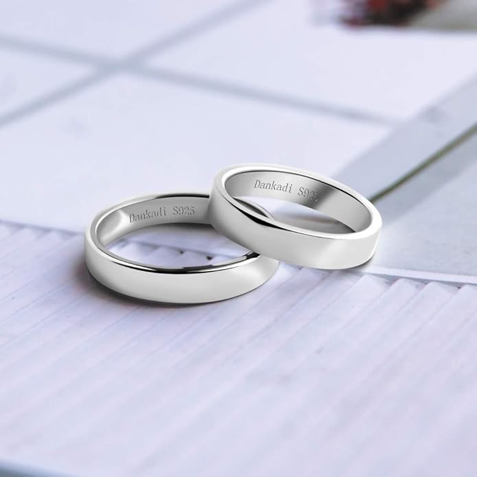 Dankadi Simple Fashion S925 Sterling Silver Ring Smooth Plain Dome Comfort Solid Silver Wedding Ring For Men & Women 3.5 mm 3-13# 24k Real Gold Plated Jewelry