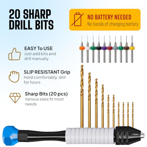Micro Drill Bits Set with Pin Vise | Small Hand Drill - Pin Vise Hand Drill Manual, PCB Mini Bits for Resin Beads Polymer Clay | DYI Jewelry Making, set - style: Professional