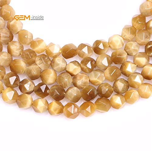 GEM-Inside Natural 6mm Gold Yellow Tiger Eyes Gemstone Loose Beads Faceted Cambay Crystal Energy Stone Power for Jewelry Making 15" - color: Gold Yellow Tiger Eye, size: 6mm
