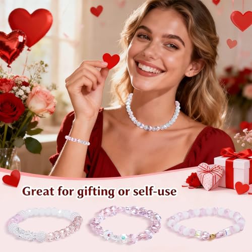70pcs 8mm AB Pink Faceted Heart Beads for Jewelry Making Crystal Glass Beads for Bracelets Necklace Crafts, Friendship Bracelet Kit, Love Gifts - color: AB Pink