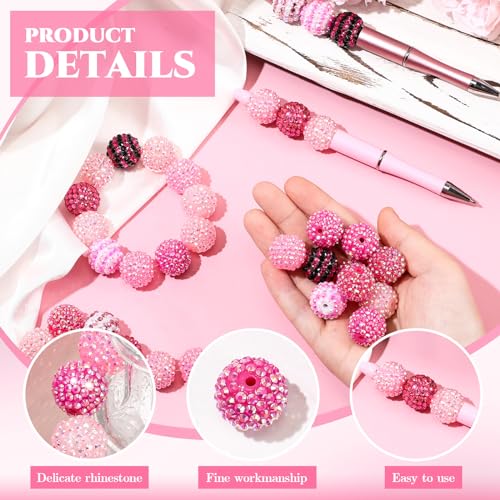 40 Pcs 20 mm Rhinestone Beads Bulk Crystal Round Disco Ball Chunky Bubblegum Beads for Pens Bracelets Charms Craft European Style Jewelry Making Supplies Christmas(Mix Pink) - color: Mix Pink