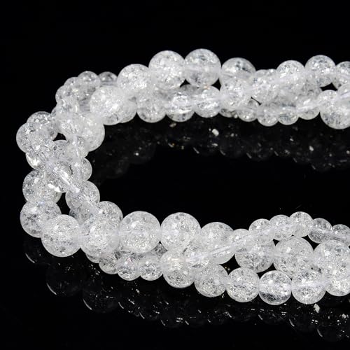 8mm 95pcs Clear Crackle Quartz Smooth Round Gemstone DIY Beads for Jewelry Making - size: 8mm