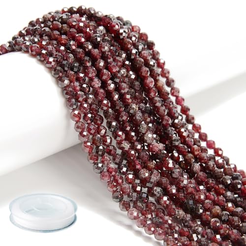 AD Beads Natural Gemstone Diamond-Cut Micro-Faceted Round Tiny 4mm Small Round for DIY Necklace Jewelry Making Beads (Red Garnet) - color: Red Garnet