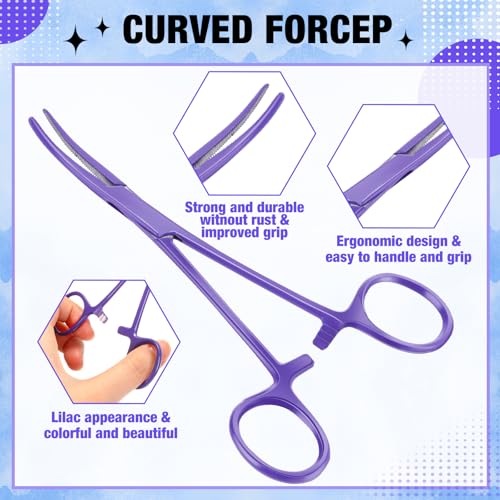 BBTO Hemostat Curved and Straight Hemostat Forceps Piercing Pliers Forceps, Stainless Steel Straight and Curved Pliers, Fishing Tweezer(Lilac,2 Pcs) - color: Lilac