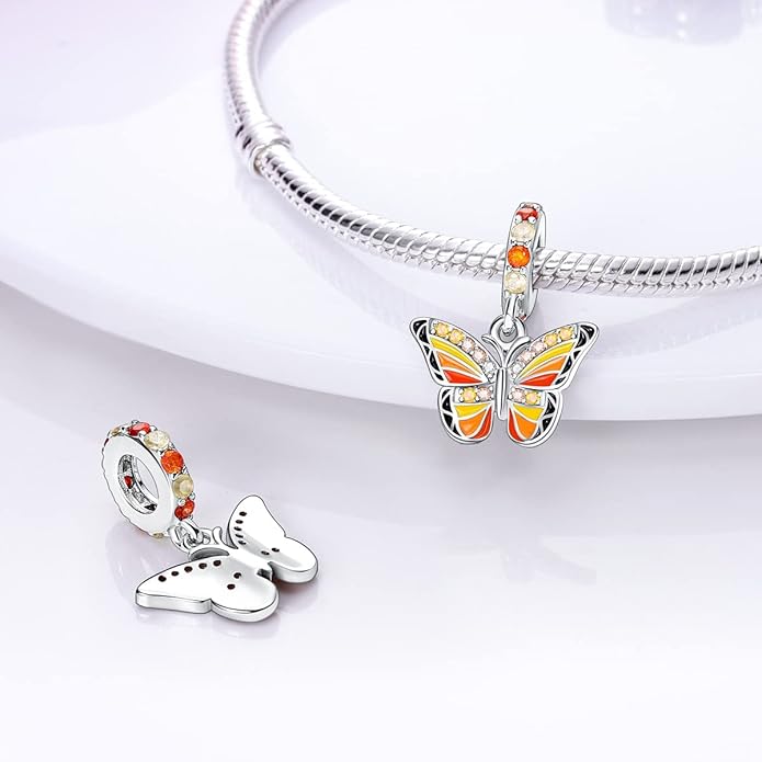 Parmuz 925 Sterling Silver Charm for Bracelet Necklace Dangle Love Mom Ocean travel Butterfly Party Charm Beads Pendants DIY Jewelry for Women