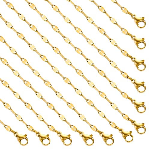 12 Pack Gold Stainless Steel Lip Link Chain Necklace Bulk Handmade Jewelry Necklace for Women Men - color: Gold Lip, size: 20 inches