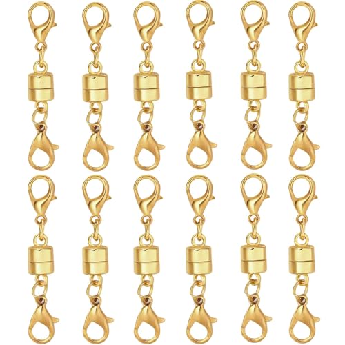 12PCS Magnetic Necklace Clasp and Closures with Double Lobster Clasp, 14K Gold Necklace Extenders for Women Jewelry Magnetic Clasps for Necklaces, Bracelet Necklace Extender - color: 12pcs gold