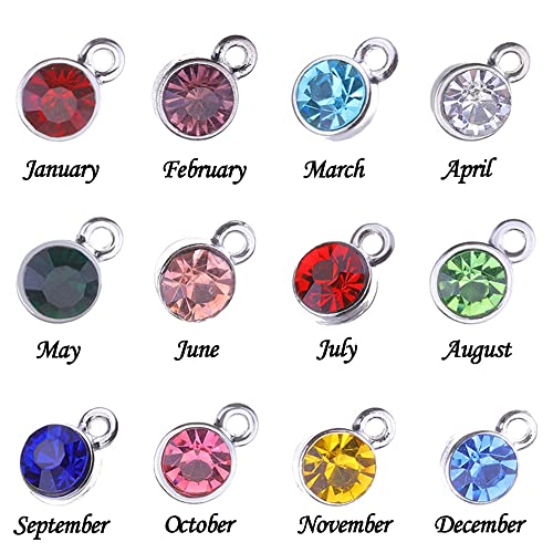 BetterJonny 120 Pieces Crystal Birthstone Charms Beads, 12 Colors Round Crystal Charm with Rings Handmade Jewelry Pendants for Jewelry Necklace Bracelet Earring Making - color: （#A）Silver Round