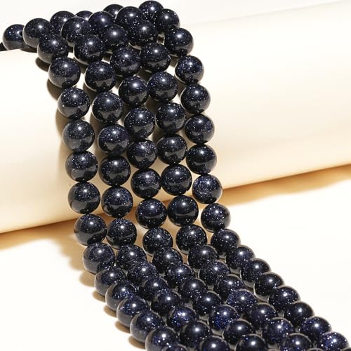 8mm Natural Blue Sandstone Gemstone Polished Round Smooth Stone Beads for Bracelets Jewelry Making - color: Blue Sandstone, size: 8mm