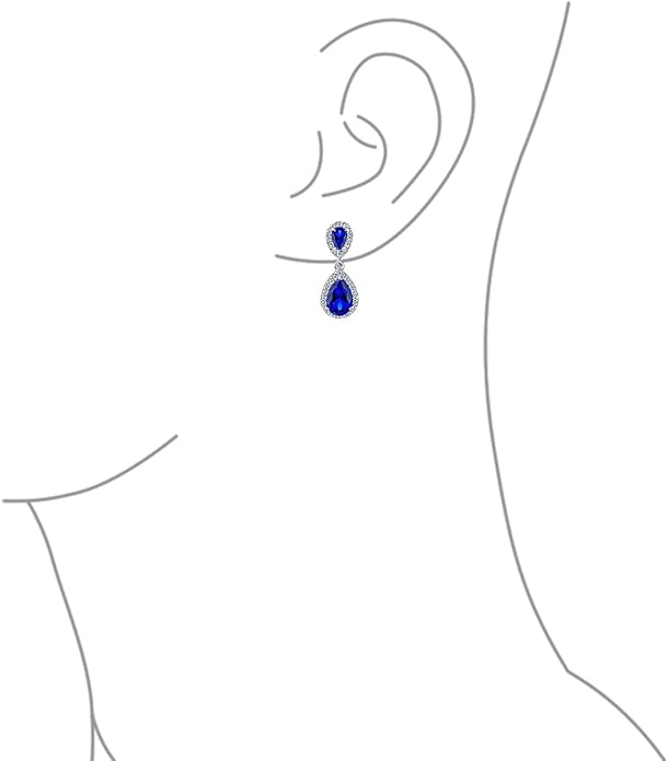 Vintage Style Bridal Cubic Zirconia Simulated Gemstone AAA CZ Halo Dangle Teardrop Chandelier Clip On Earrings For Women Silver Rose Gold Plated in Black Purple Blue Red Rose Pink Green Clear