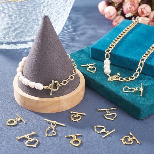 10Pcs 18K Gold Plated Toggle Jewelry Clasps Heart Toggle Clasps Brass OT Toggles Clasp Connector T-Bar Bracelet Closure Clasp for Bracelet Necklace Jewelry Making - color: Light Golden