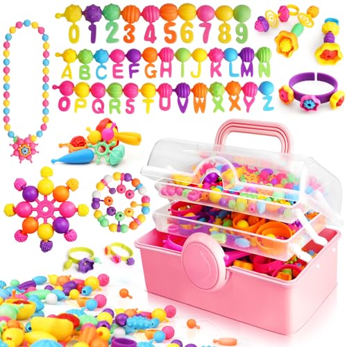 FUNZBO 850pcs Pop Beads - Jewelry Making Kit for 3 4 5 6 7 8 Year Old Little Girls, Arts and Crafts Toys for Kids, Necklace Bracelet Ring Hairband Creativity Snap Set, Birthday Gifts for Kids - size: X-Large