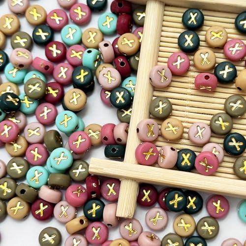 200PCS Round Letter Beads,4x7mm Color Acrylic Alphabet X Beads Letter X Beads with Letters for Bracelet Making Necklace Keychain Jewelry DIY (Letter X) - color: Letter X