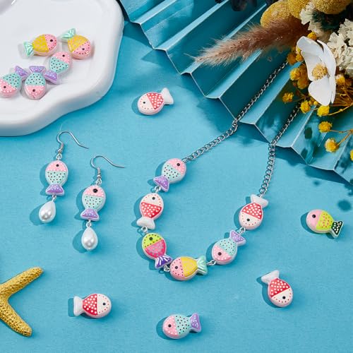1 Box 20PCS Glass Fish Beads with Hole Lampwork Handmade Color Painted Enamel Animal Ocean Beach Cartoon Charm Spacer Bead Bulk for Jewelry Making Bracelets Necklace DIY Crafts Supplies - style: Fish