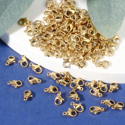 [9MM/ 100PCS] Gold Lobster Clasps for Jewelry Making 18K Gold PVD Plated 304 Stainless Steel Lobster Claw Clasps Bulk for DIY Crafts Jewelry Making - color: 9mm gold