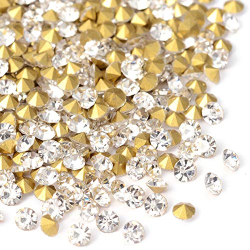 Fashewelry 6mm Glass Pointed Back Rhinestone 288Pcs Mini Crystal Diamante Gems Gold Plated Faceted Diamond Loose Stone for Nail Art Craft Replacing Jewelry - color: Clear, Golden Back, size: 6mm-glass