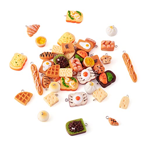 Craftdady Resin Plastic Miniature Food Snack Pendants Charms Ice Drink Juice Pendants Cute Bottle Fruit Keychain Charms Hang Ornament for DIY Craft Earring Bracelet Necklace Jewelry Making - color: Mixed Color Pastry Bread