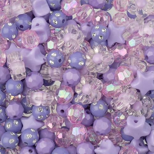 260pcs John Bead Assorted Purple Star Plastic Beads for DIY Craft Jewelry Bracelet Necklace Making - color: Purple