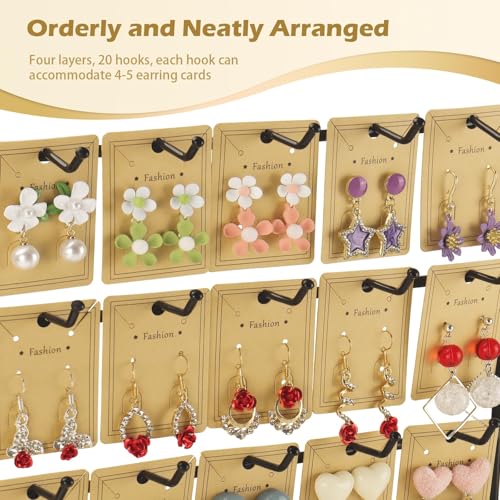 Earring Stand Display for Selling, Wood Earring Rack Tower Display Holder Stand with Card (4 Tier,20 Hooks, Black) - color: Black