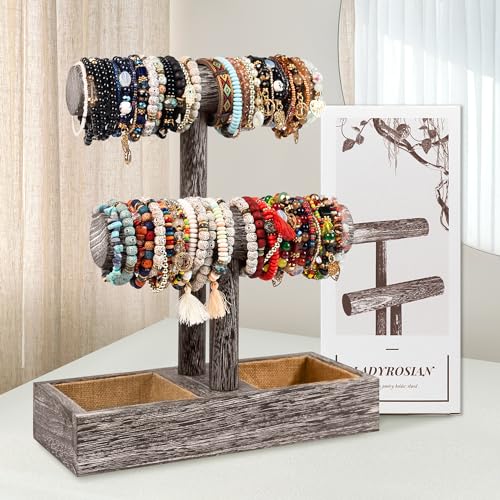 LadyRosian 2 Tier Wooden Display Jewelry Accessory Stand Jewelry Bracelet Holder Bangle Watch Necklace Storage Jewelry Holder Stand Display Organizer, (Antique White-2 layers) - color: Antique White 2-Tier